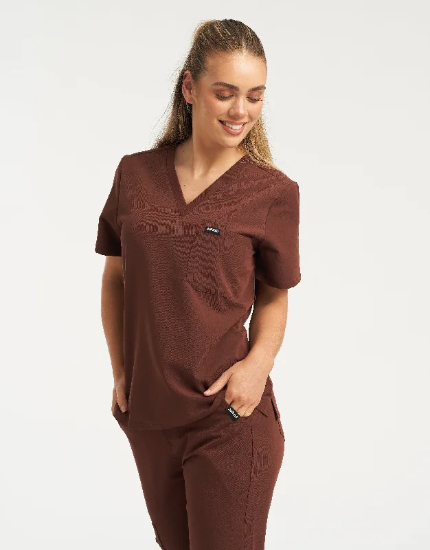 VNeckTopPulseEssential One Pocket V Neck Scrub Top - Cocoa