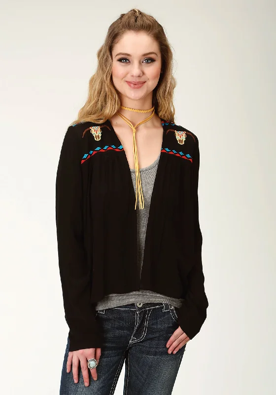 Roper Womens Black Cotton Blend Blended Crepe CardiganEmbroidered cardigan