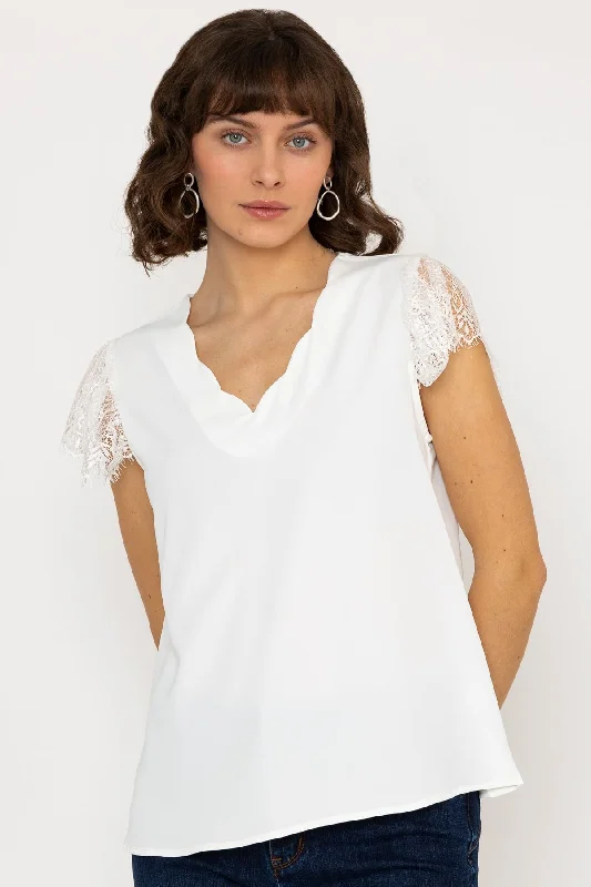 Short Sleeve Lace Cap Top in WhiteCollege Short Sleeve Tops
